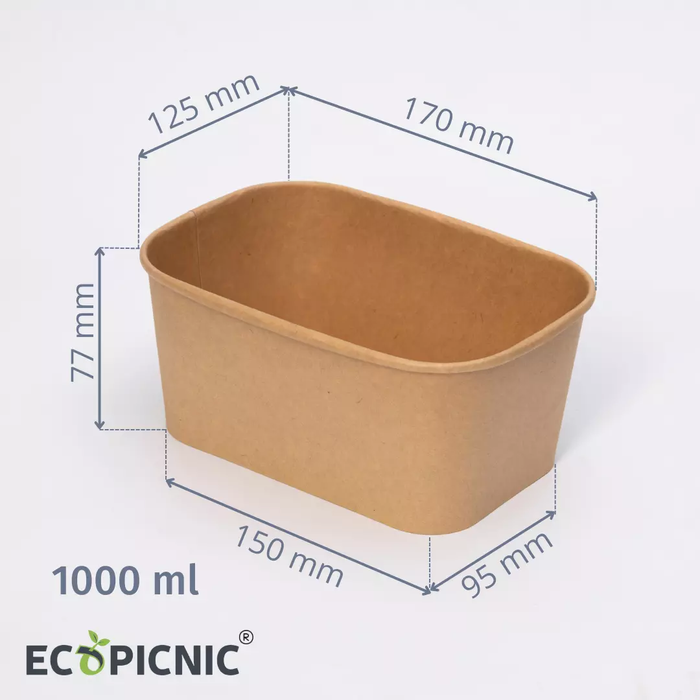 Miska prostokątna kraft 1000ml z pokrywką PET