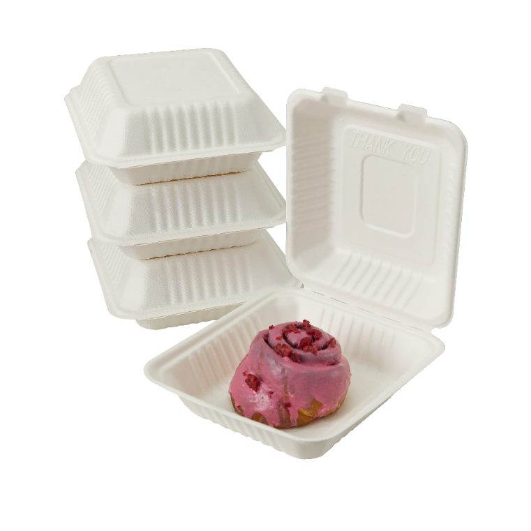 Square lunch boxes made of sugar cane